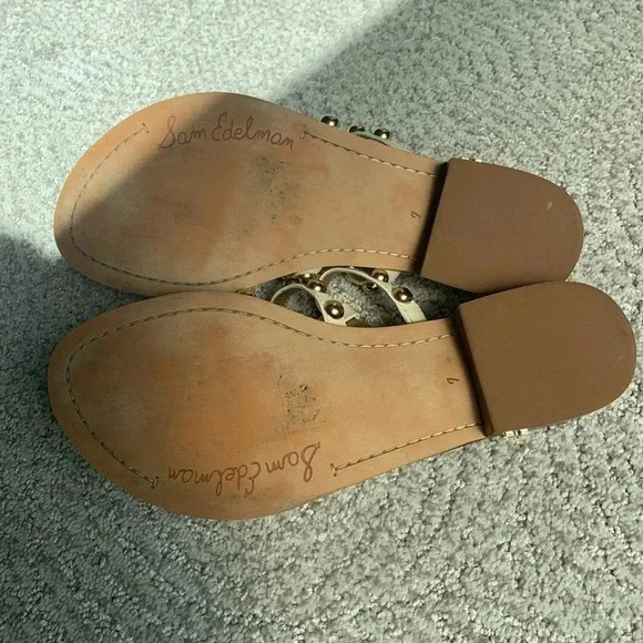 Sam Edelman ivory cream studded slip on sandals with block heel size 7 - Picture 5 of 6